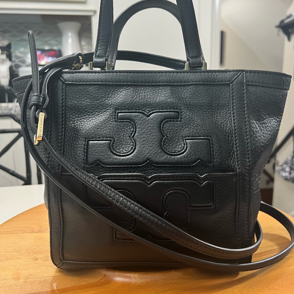 Tory Burch Black Leather Jessica crossbody tote satchel